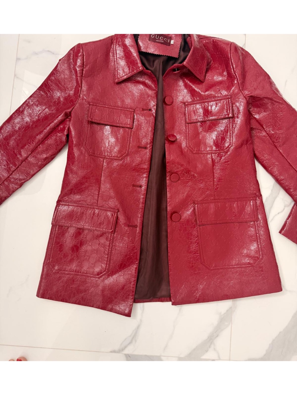 Gucci Women's Red Leather Button-Front Jacket